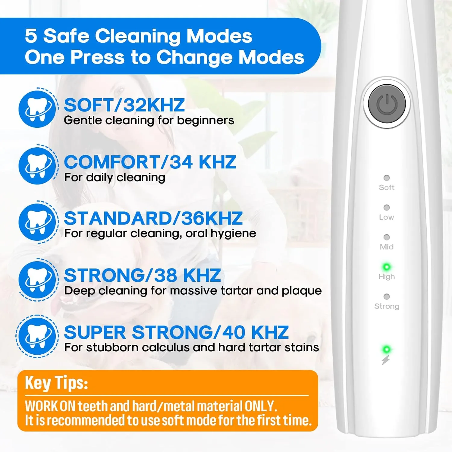 Dog Teeth Cleaning Kit, 5 Modes Plaque and Tartar Remover for Pet Teeth Care, 10 in 1 Cleaner Toothbrush to Remove Stains Calculus (White)