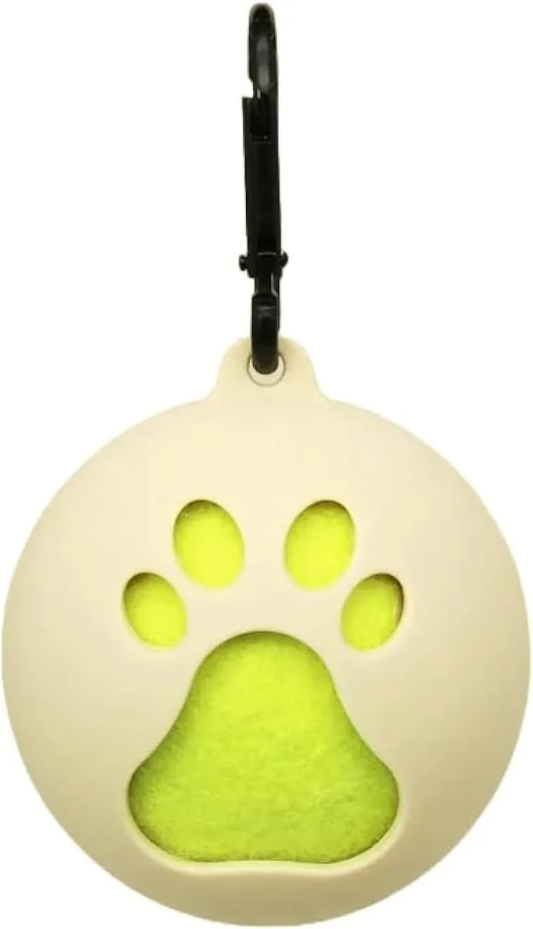 Dog Toy Ball Holder - Leash Attachment, Hands-Free, Pet Toys, Silicone, Lightweight, for All Breeds and Sizes, Fits Standard Tennis Balls - Tennis Ball NOT Included (Beige)