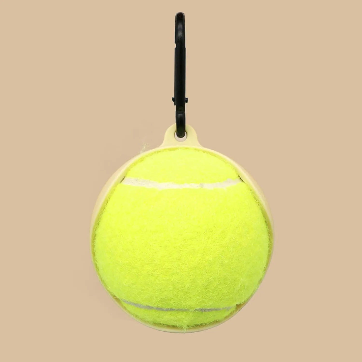 Dog Toy Ball Holder - Leash Attachment, Hands-Free, Pet Toys, Silicone, Lightweight, for All Breeds and Sizes, Fits Standard Tennis Balls - Tennis Ball NOT Included (Beige)