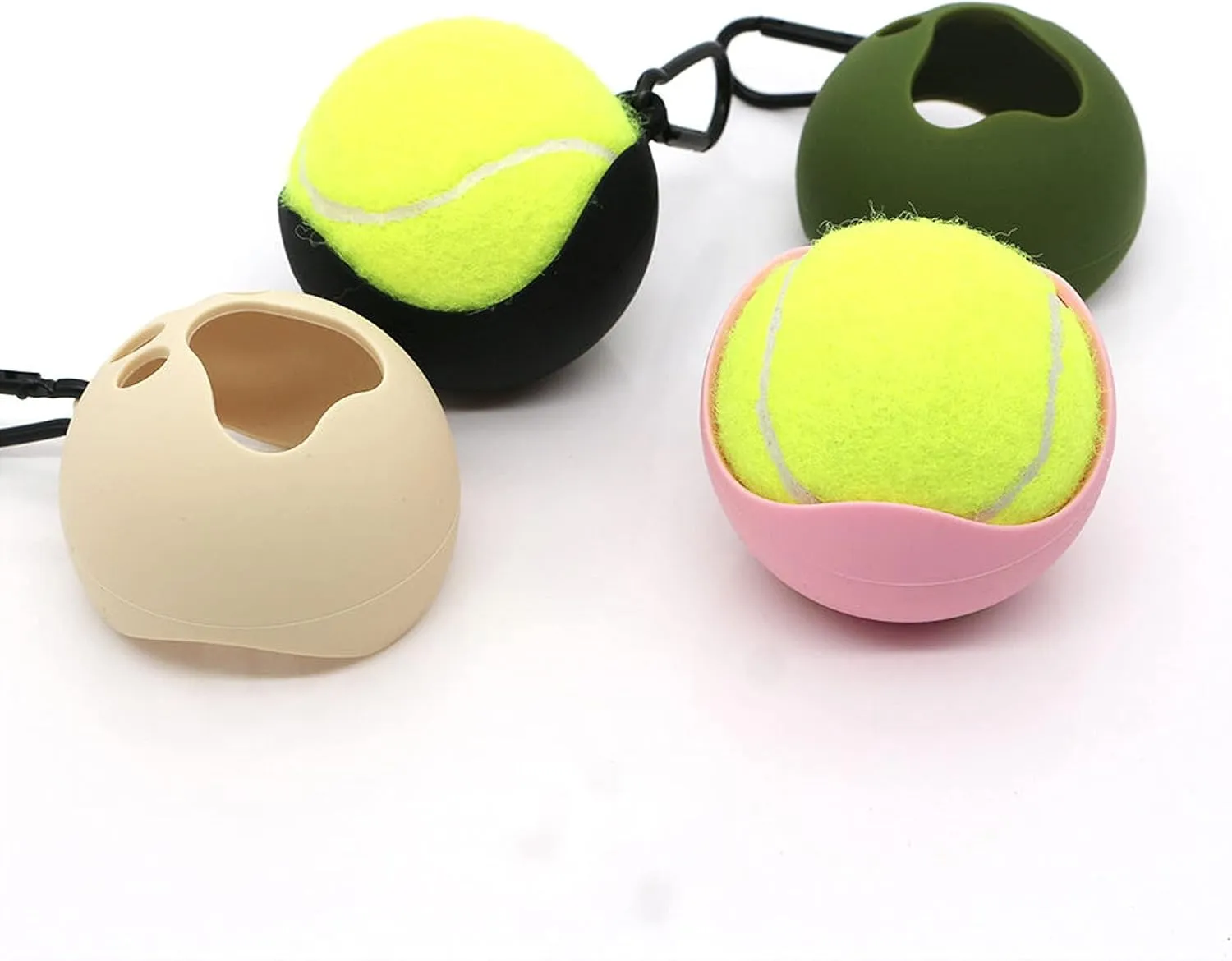 Dog Toy Ball Holder - Leash Attachment, Hands-Free, Pet Toys, Silicone, Lightweight, for All Breeds and Sizes, Fits Standard Tennis Balls - Tennis Ball NOT Included (Beige)