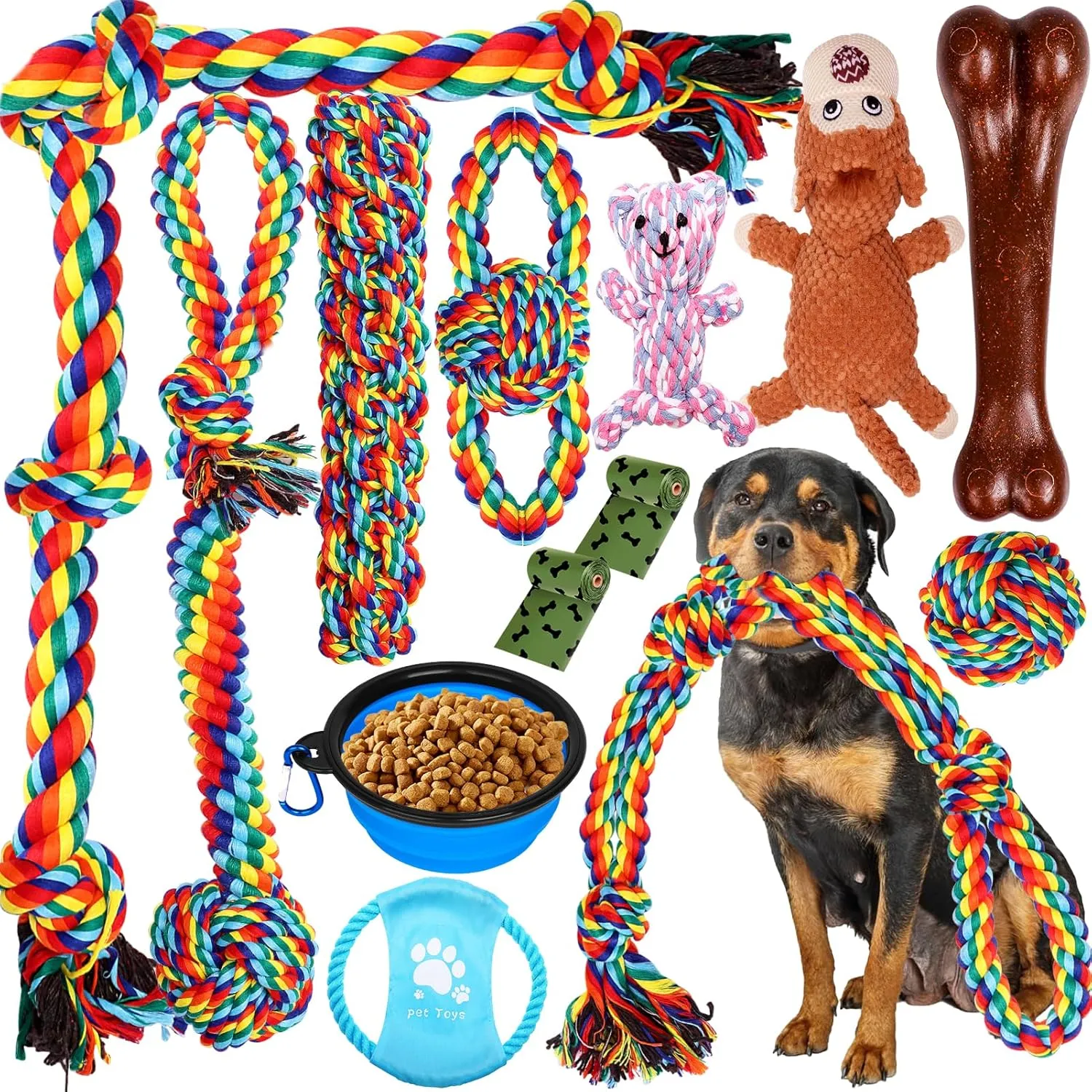 Dog Toys for Aggressive Chewers 13 PackIndestructible Tug of War Toys for Small, Medium, Large Dog Breeds, Teeth Cleaning Chew Toys Pet Interactive Rope Toys