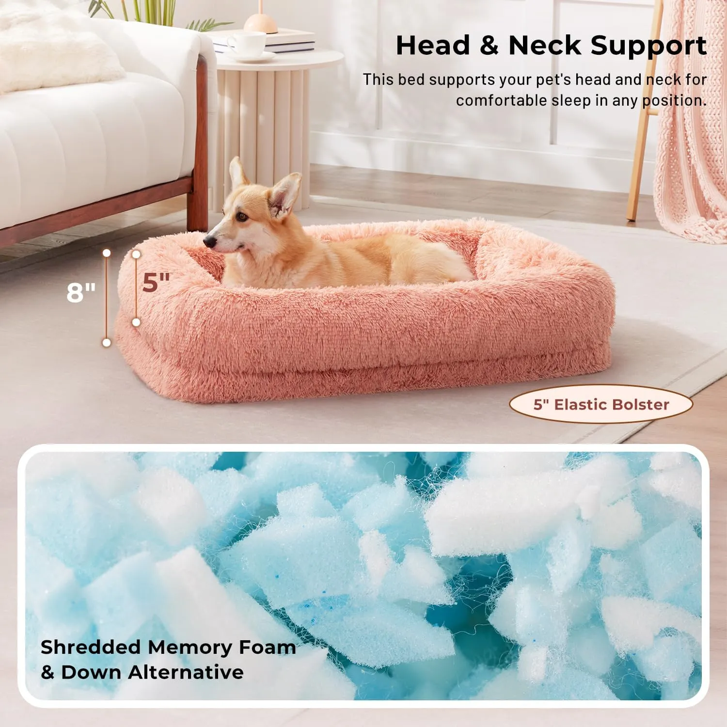 Donut Dog Bed for Medium Size Dog - Calming Sofa with Fluffy Faux Fur, Waterproof Pet Bed with Supportive Egg Foam, Washable Removable Cover and Nonskid Bottom, Camel