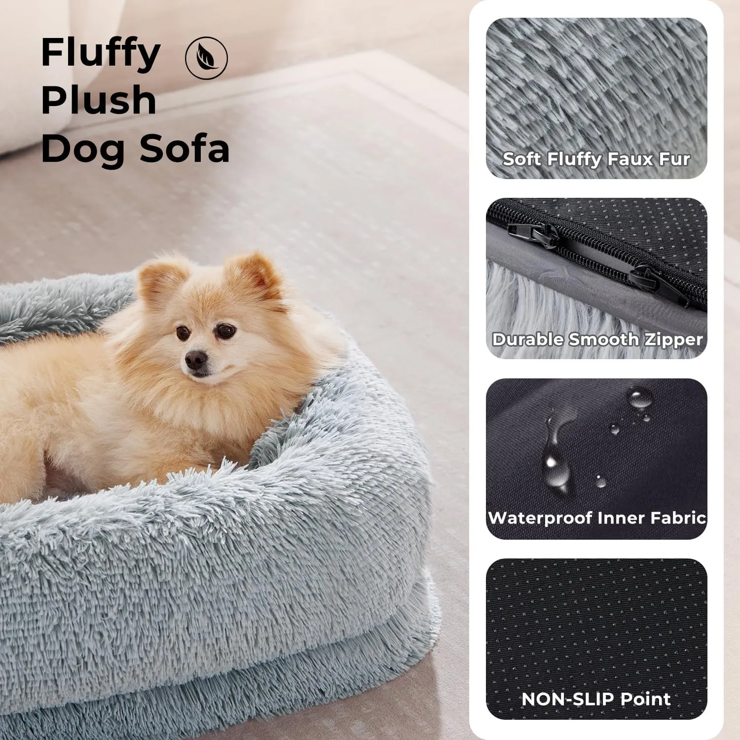 Donut Dog Bed for Medium Size Dog - Calming Sofa with Fluffy Faux Fur, Waterproof Pet Bed with Supportive Egg Foam, Washable Removable Cover and Nonskid Bottom, Camel