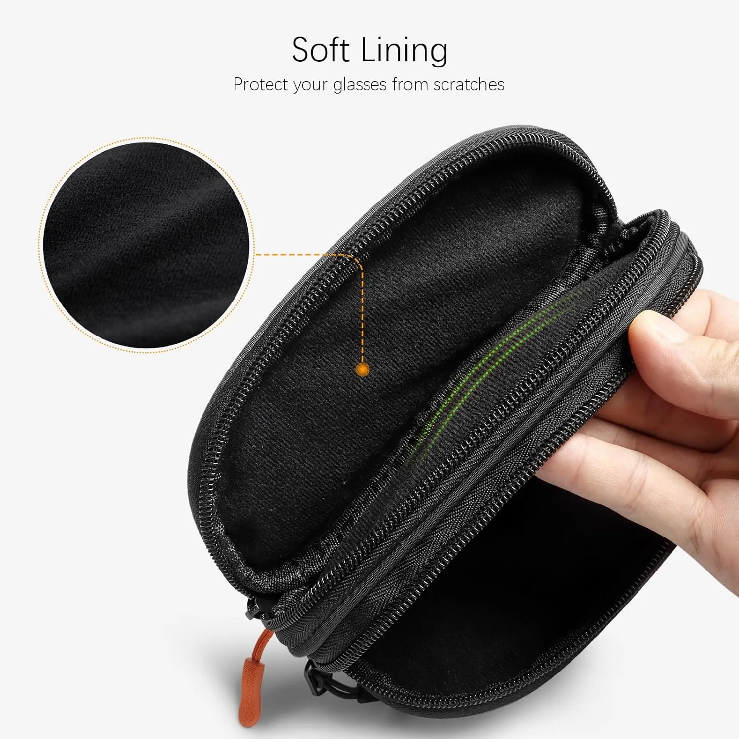 Double Eyeglasses Case Soft Portable Zipper Sunglasses Pouch with Keychain Clip for Men Women