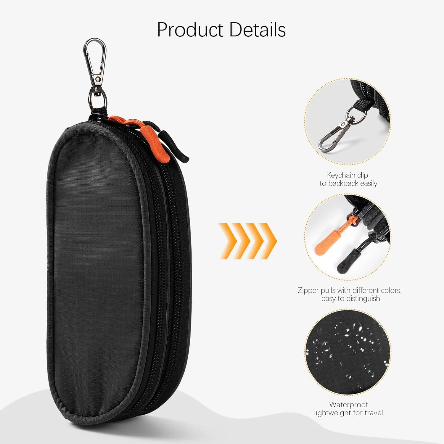 Double Eyeglasses Case Soft Portable Zipper Sunglasses Pouch with Keychain Clip for Men Women
