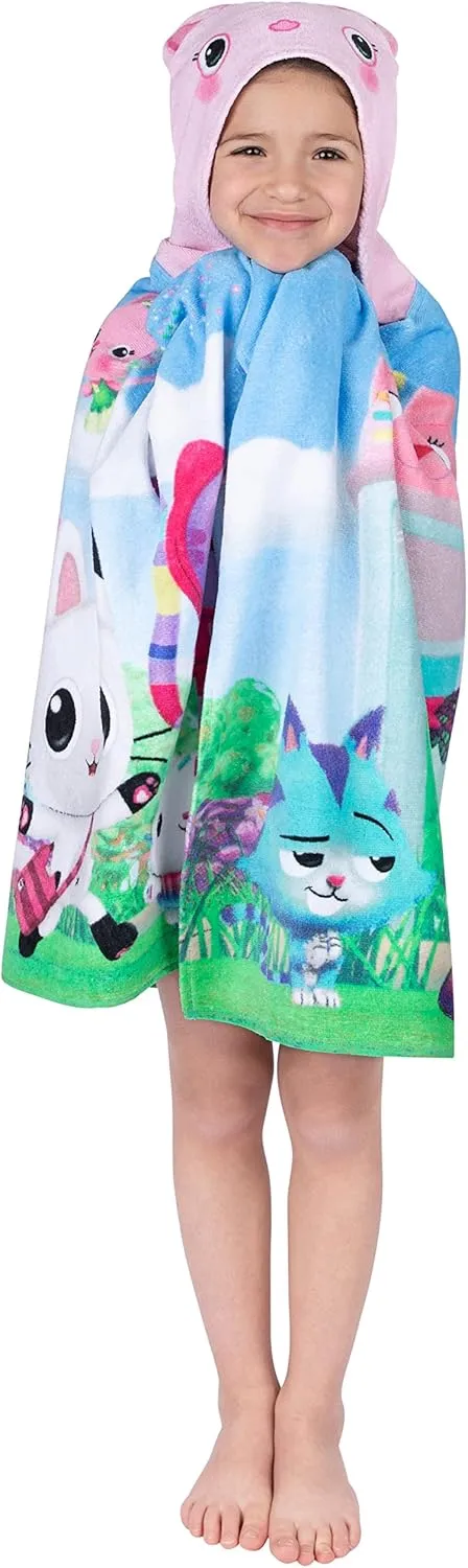 DreamWorks Gabby's Dollhouse Bath/Pool/Beach Soft Cotton Terry Hooded Towel Wrap, 24 in x 50 in, By Franco Kids