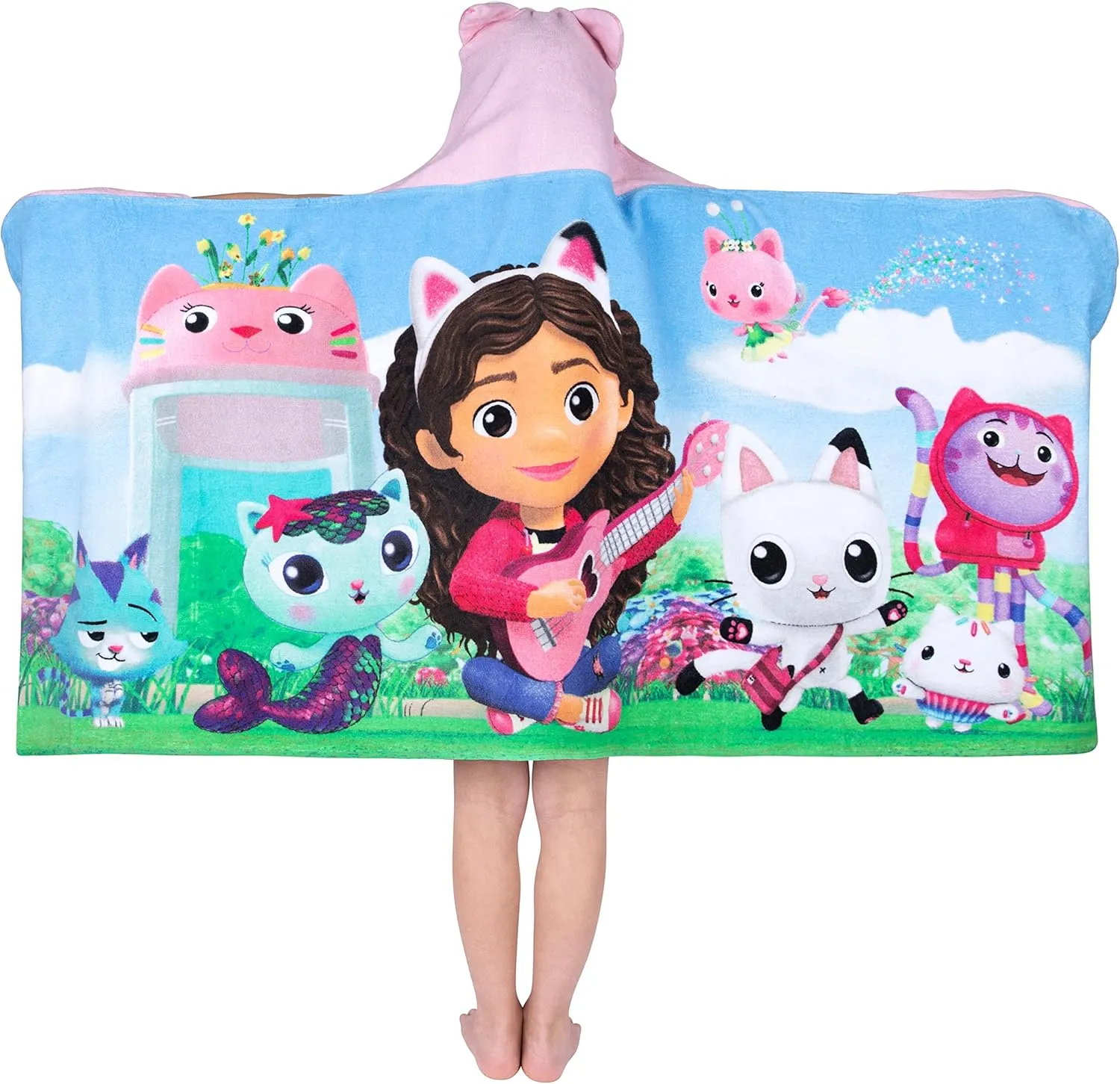 DreamWorks Gabby's Dollhouse Bath/Pool/Beach Soft Cotton Terry Hooded Towel Wrap, 24 in x 50 in, By Franco Kids