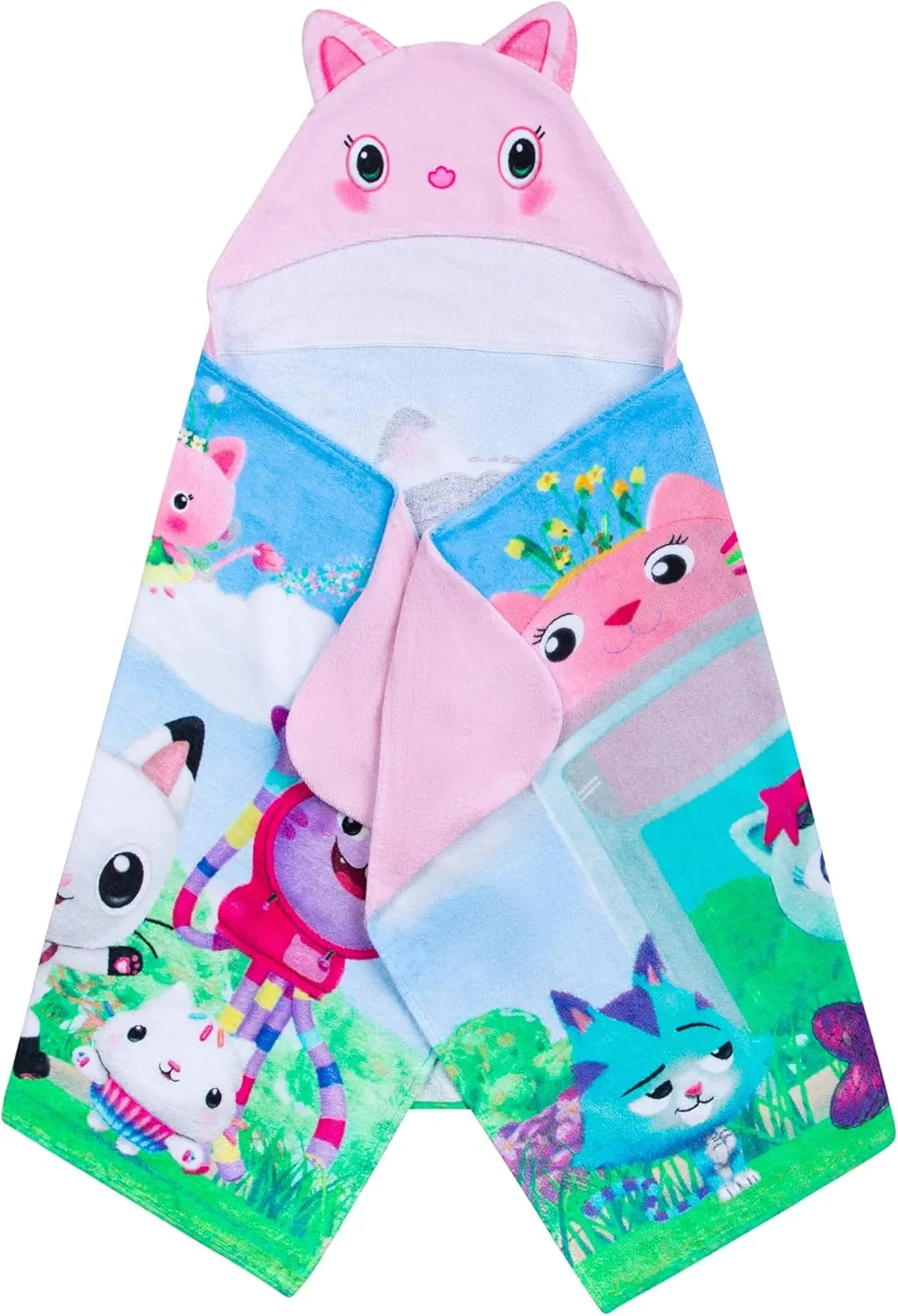 DreamWorks Gabby's Dollhouse Bath/Pool/Beach Soft Cotton Terry Hooded Towel Wrap, 24 in x 50 in, By Franco Kids