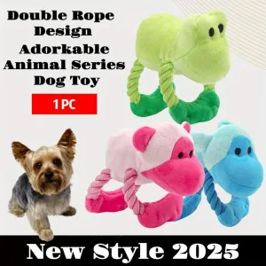 Durable Plush Dog Toy with Squeaker - Double Rope Knot Chew Toy for Dogs & Cats, Teeth Cleaning, Stress Relief, Fun and Interactive Play, All Breeds (Monkey)