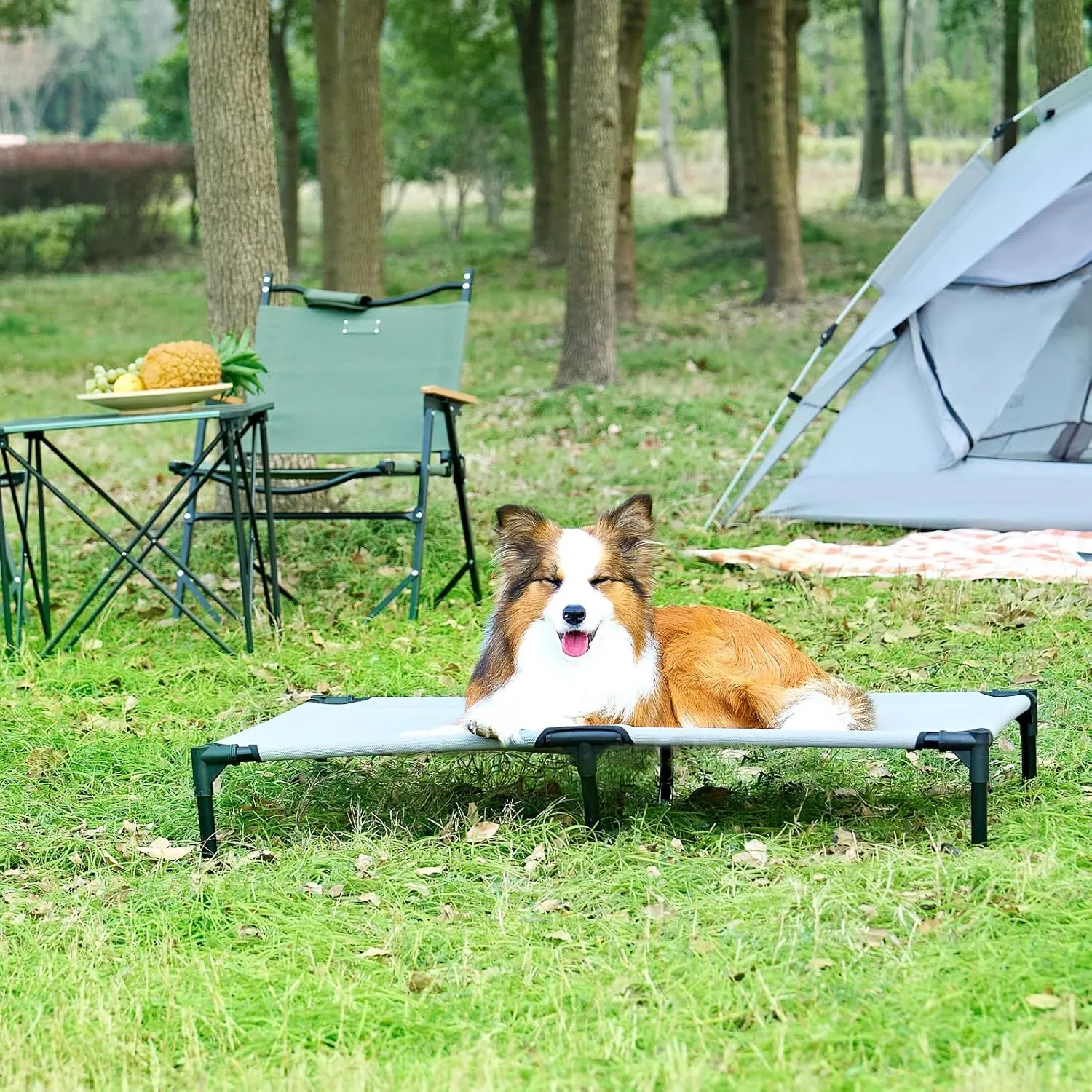 EHEYCIGA 44 Inch Elevated Dog Cot Beds for Large Dogs, Raised Outdoor Dog Bed with Frame, Washable Breathable Cooling Teslin Mesh and Anti-Slip Feet, Lifted Hammock Indoor Pet Bed