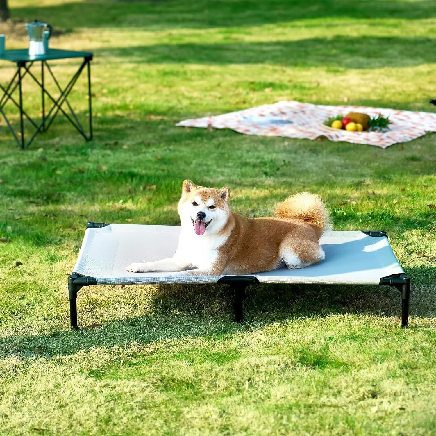 EHEYCIGA 44 Inch Elevated Dog Cot Beds for Large Dogs, Raised Outdoor Dog Bed with Frame, Washable Breathable Cooling Teslin Mesh and Anti-Slip Feet, Lifted Hammock Indoor Pet Bed