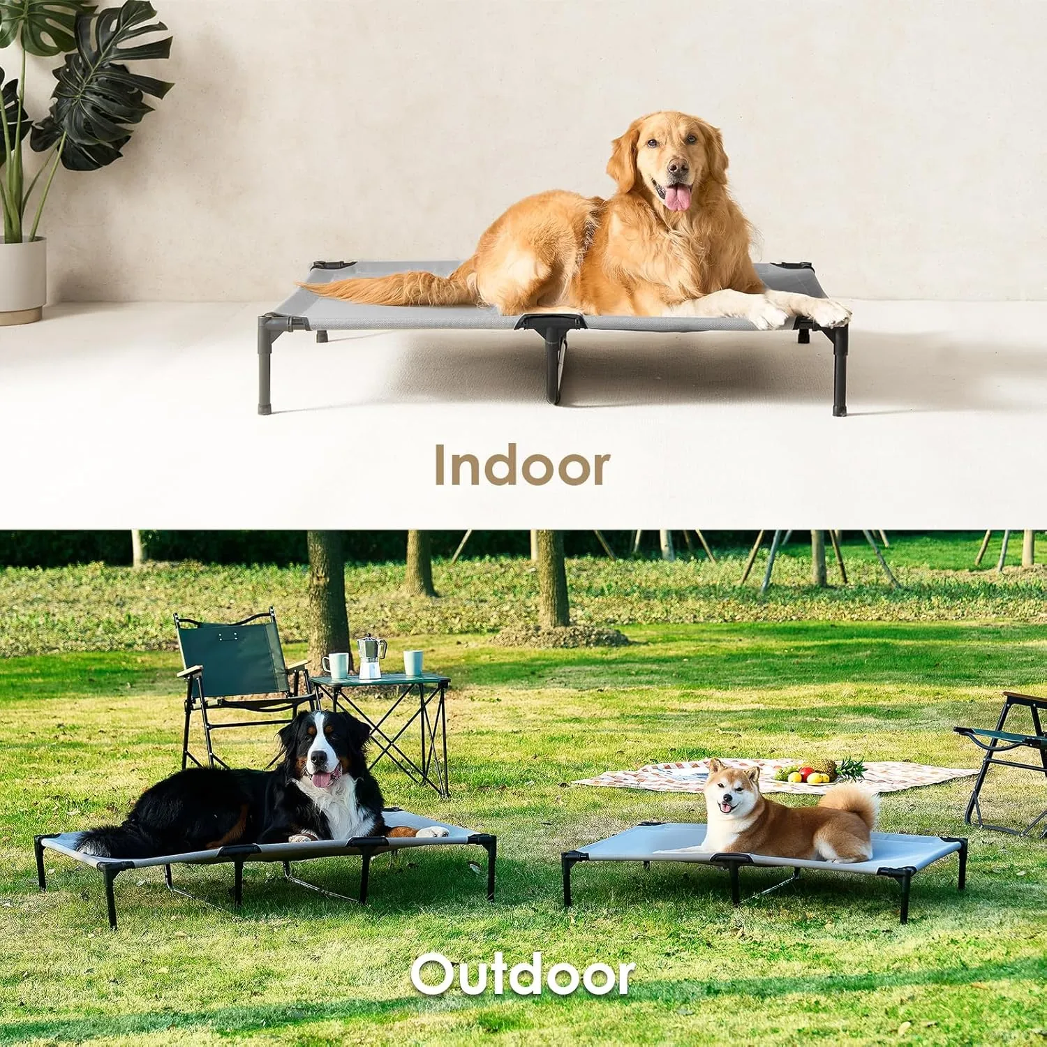 EHEYCIGA 44 Inch Elevated Dog Cot Beds for Large Dogs, Raised Outdoor Dog Bed with Frame, Washable Breathable Cooling Teslin Mesh and Anti-Slip Feet, Lifted Hammock Indoor Pet Bed