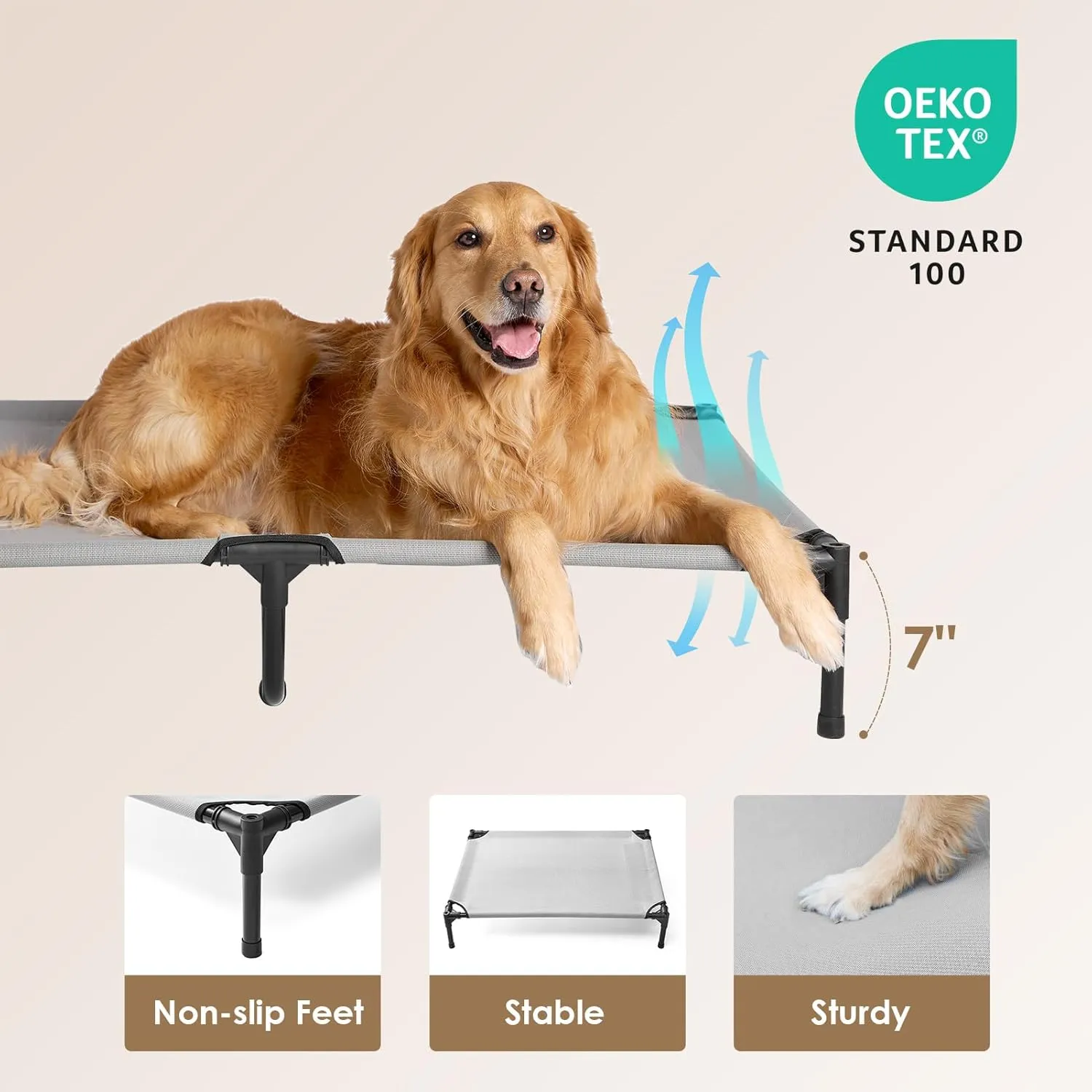 EHEYCIGA 44 Inch Elevated Dog Cot Beds for Large Dogs, Raised Outdoor Dog Bed with Frame, Washable Breathable Cooling Teslin Mesh and Anti-Slip Feet, Lifted Hammock Indoor Pet Bed