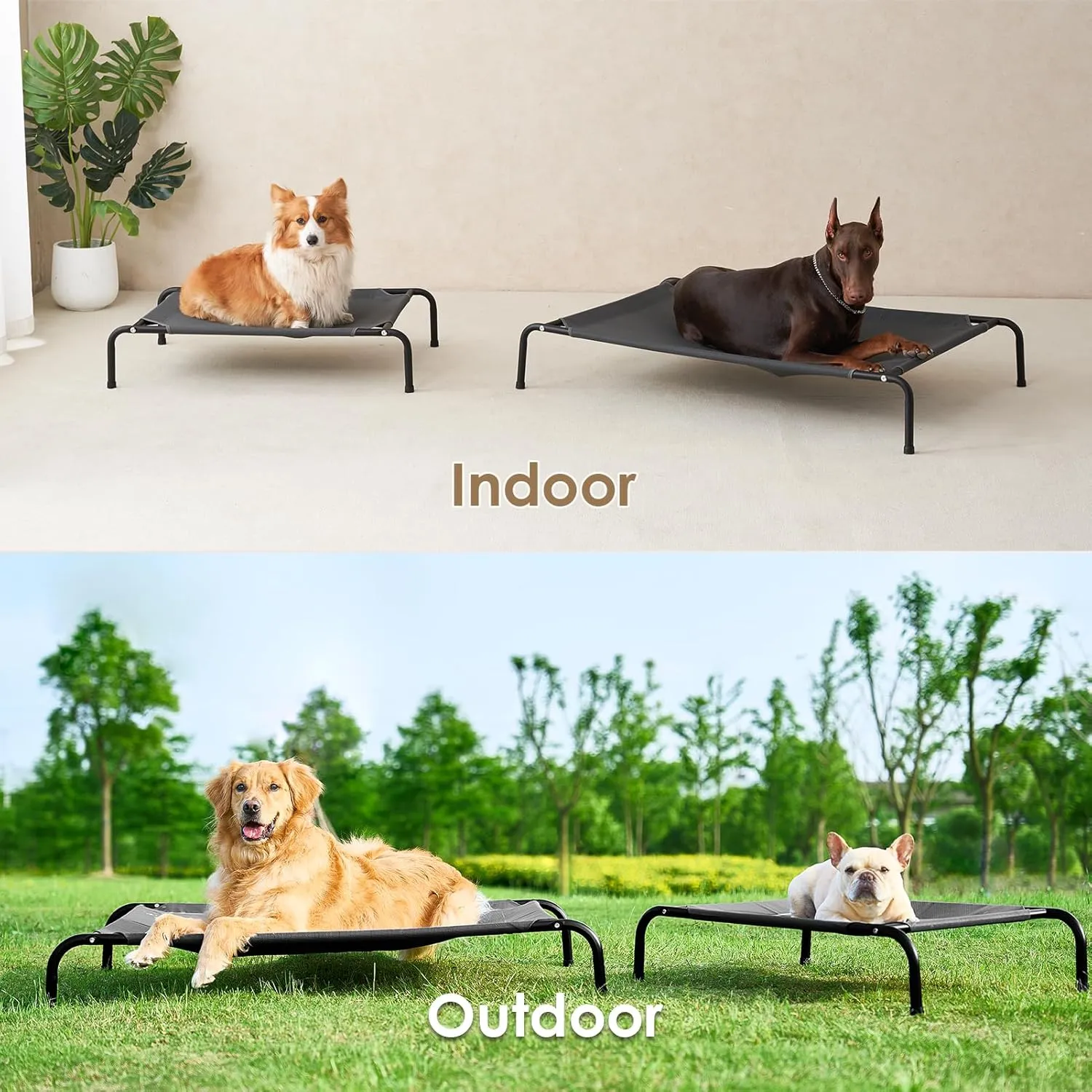 EHEYCIGA Elevated Dog Cot Beds for Large Dogs, Raised Outdoor Dog Hammock, Lifted Pet Platform with Frame and Washable Waterproof Cooling Teslin Mesh and Anti-Slip Feet, 43x26 inch