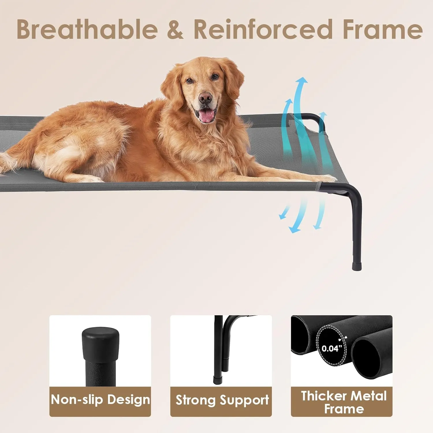 EHEYCIGA Reinforced Elevated XL Dog Cot Bed, Raised Outdoor Dog Hammock for Extra Large XLarge Dogs, Lifted Pet Platform with Frame and Washable Waterproof Teslin Mesh and Anti-Slip Feet, 47x31 inch