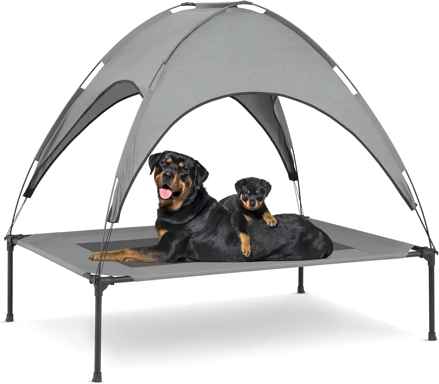 Elevated Dog Bed with Canopy for Large & Extra Large Pet Size, 2 in 1 420D Oxford Dog Cot for Indoor & Outdoor, Gray