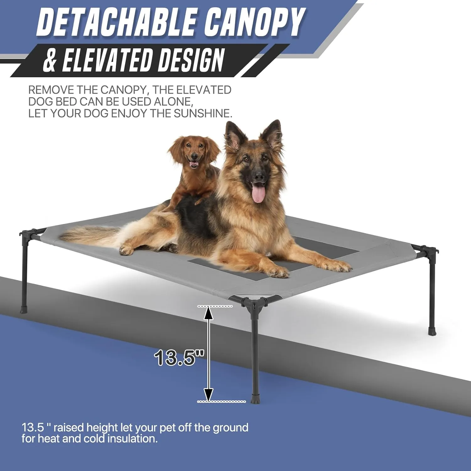 Elevated Dog Bed with Canopy for Large & Extra Large Pet Size, 2 in 1 420D Oxford Dog Cot for Indoor & Outdoor, Gray