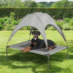Elevated Dog Bed with Canopy for Large & Extra Large Pet Size, 2 in 1 420D Oxford Dog Cot for Indoor & Outdoor, Gray