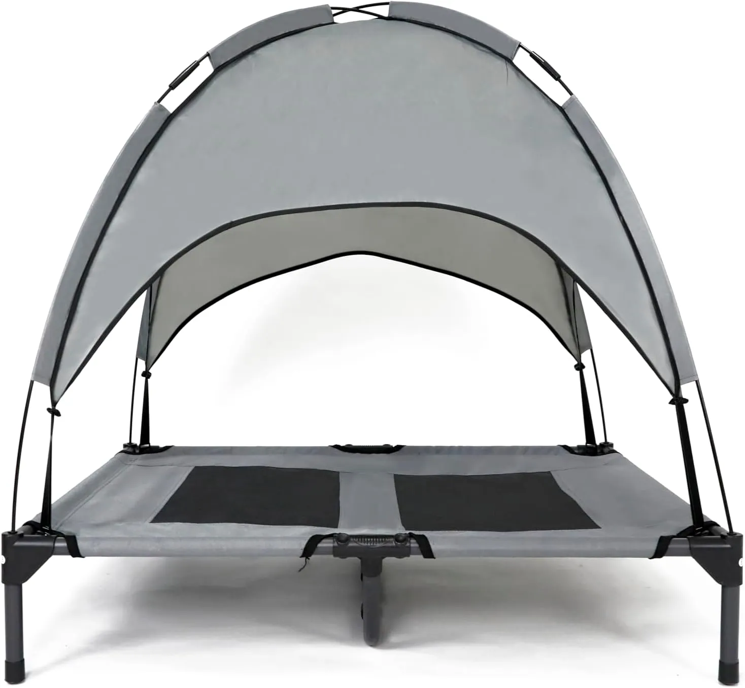 Elevated Dog Bed with Canopy for Medium Dogs, Waterproof & Breathable Dog Bed Cot with Removable Shade Tent for Camping, Beach, Backyard, Grey