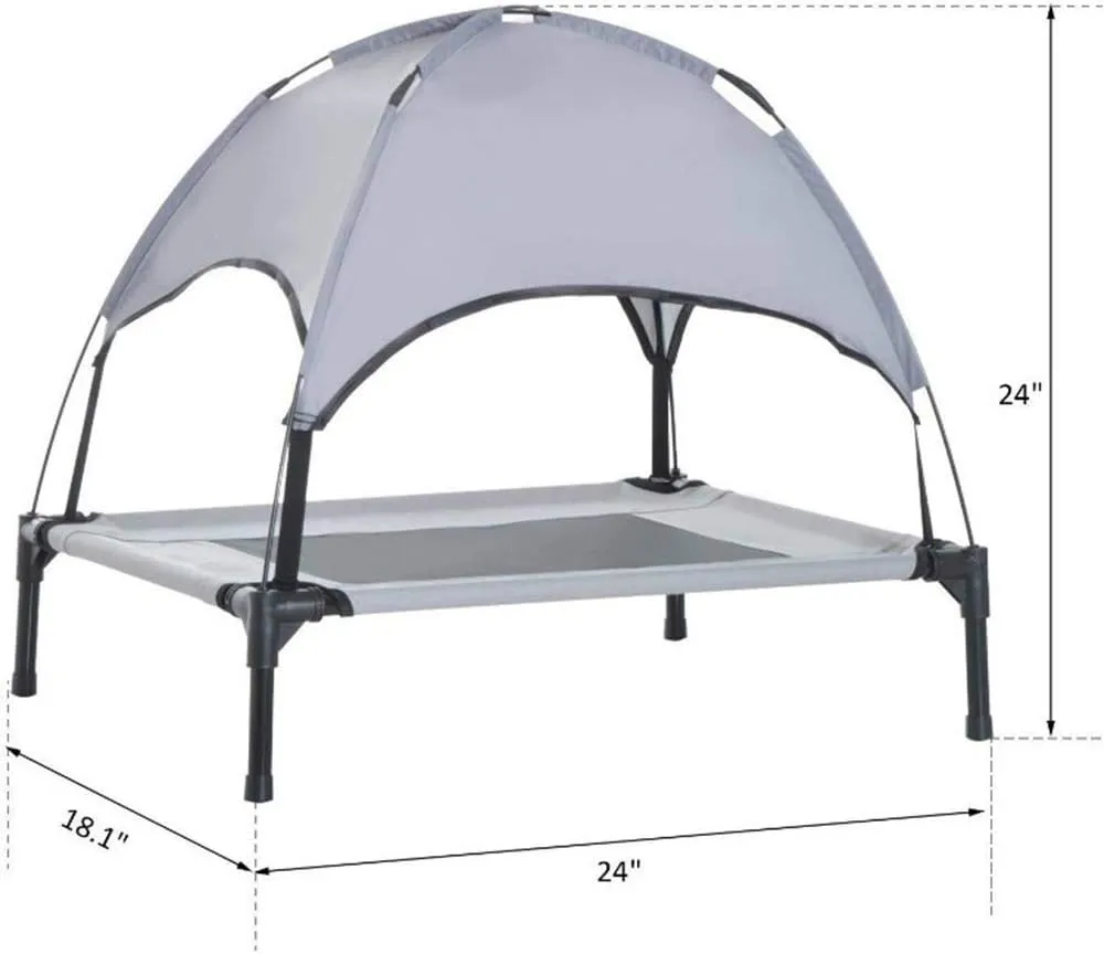 Elevated Dog Bed with Removable Canopy, Outdoor Dog Bed,Portable Raised Pet Cot Cooling Dog Bed for Camping Or Beach,Keep Dogs Cats Cool in Summer, Breathable Fabric Steel Frame,Grey