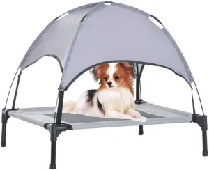 Elevated Dog Bed with Removable Canopy, Outdoor Dog Bed,Portable Raised Pet Cot Cooling Dog Bed for Camping Or Beach,Keep Dogs Cats Cool in Summer, Breathable Fabric Steel Frame,Grey