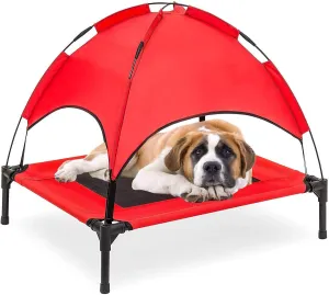 Elevated Dog Bed with Removable Canopy w/Convenient Carrying Bag Indoor Shade 1680D Portable Raised Oxford Fabric Outdoor Cooling Dog Cot Cat Bed Pet Tent for Camping (30", Red)
