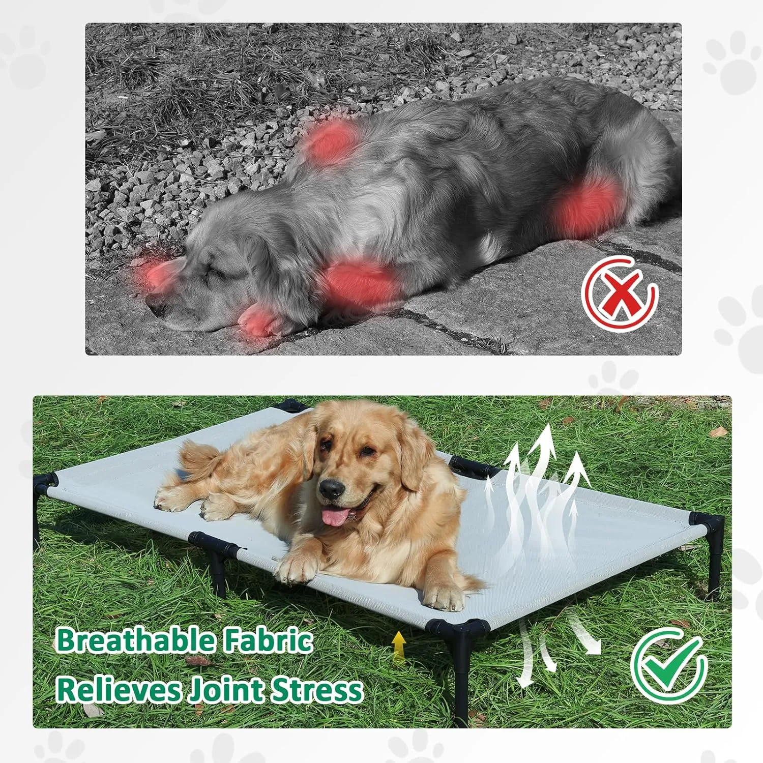 Elevated Dog Bed XL, Extra Large Raised Dogs Cot with Washable Mesh & Non Slip Feet, Pet Hammock Beds Off Ground, Dog Trampoline Bed Outdoor, Grey
