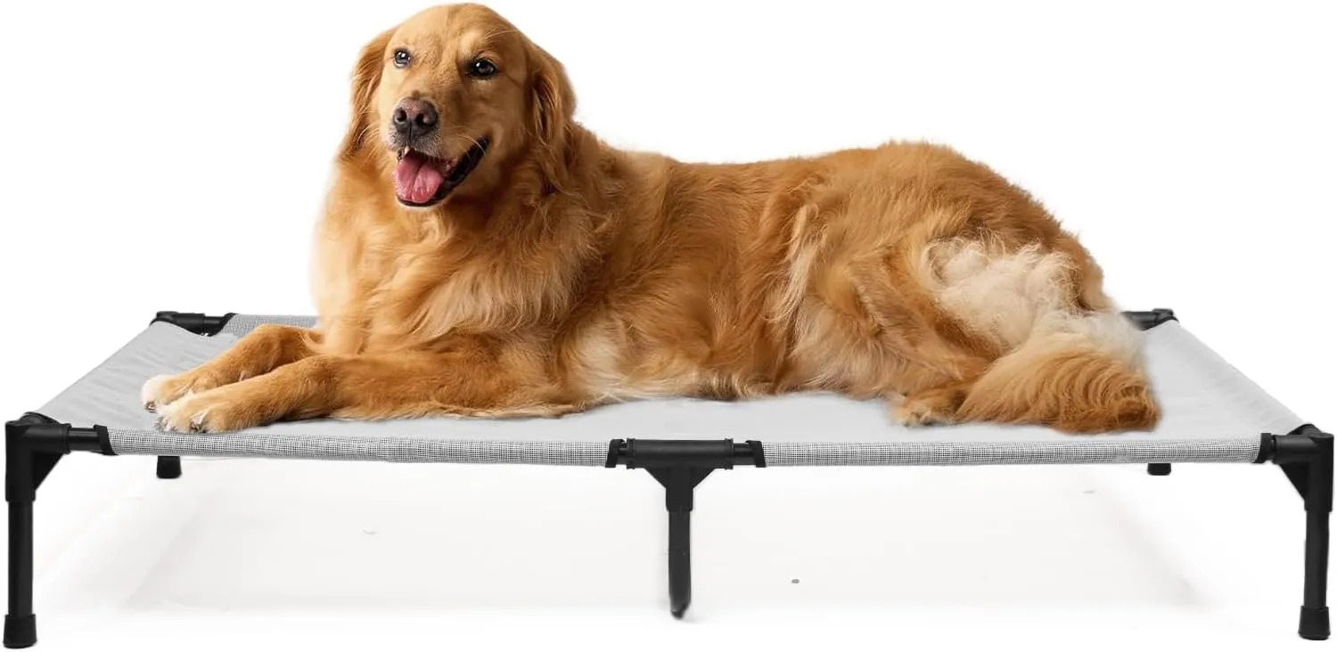 Elevated Dog Bed XL, Extra Large Raised Dogs Cot with Washable Mesh & Non Slip Feet, Pet Hammock Beds Off Ground, Dog Trampoline Bed Outdoor, Grey