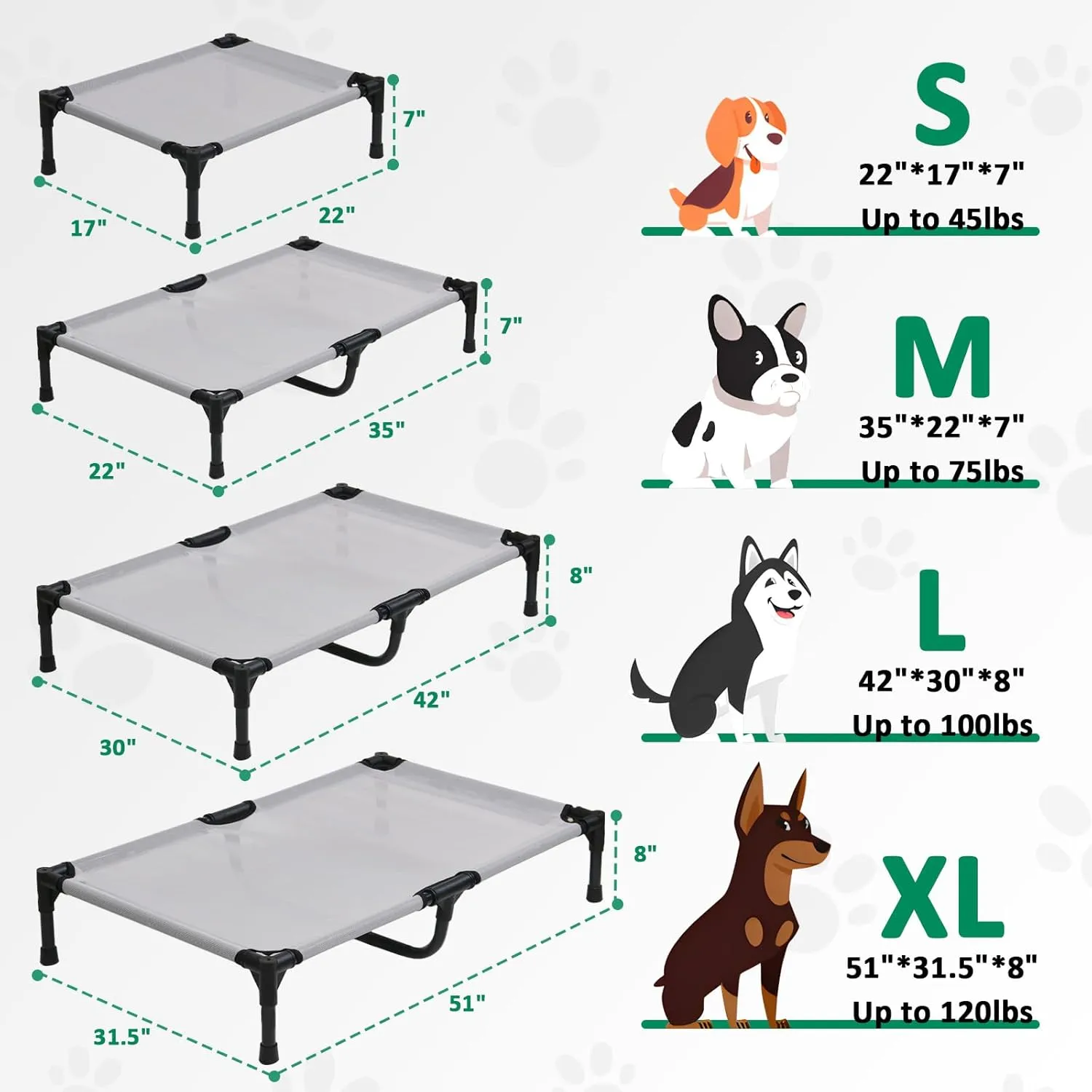 Elevated Dog Bed XL, Extra Large Raised Dogs Cot with Washable Mesh & Non Slip Feet, Pet Hammock Beds Off Ground, Dog Trampoline Bed Outdoor, Grey
