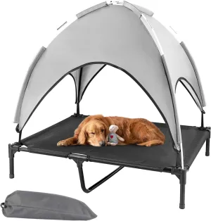 Elevated Outdoor Dog Bed with Canopy, Raised Dog Cot with Shade, Waterproof Dog Tent for Medium Large Dogs Portable Cooling Pet Bed with Breathable Mesh for Camping Beach, XL