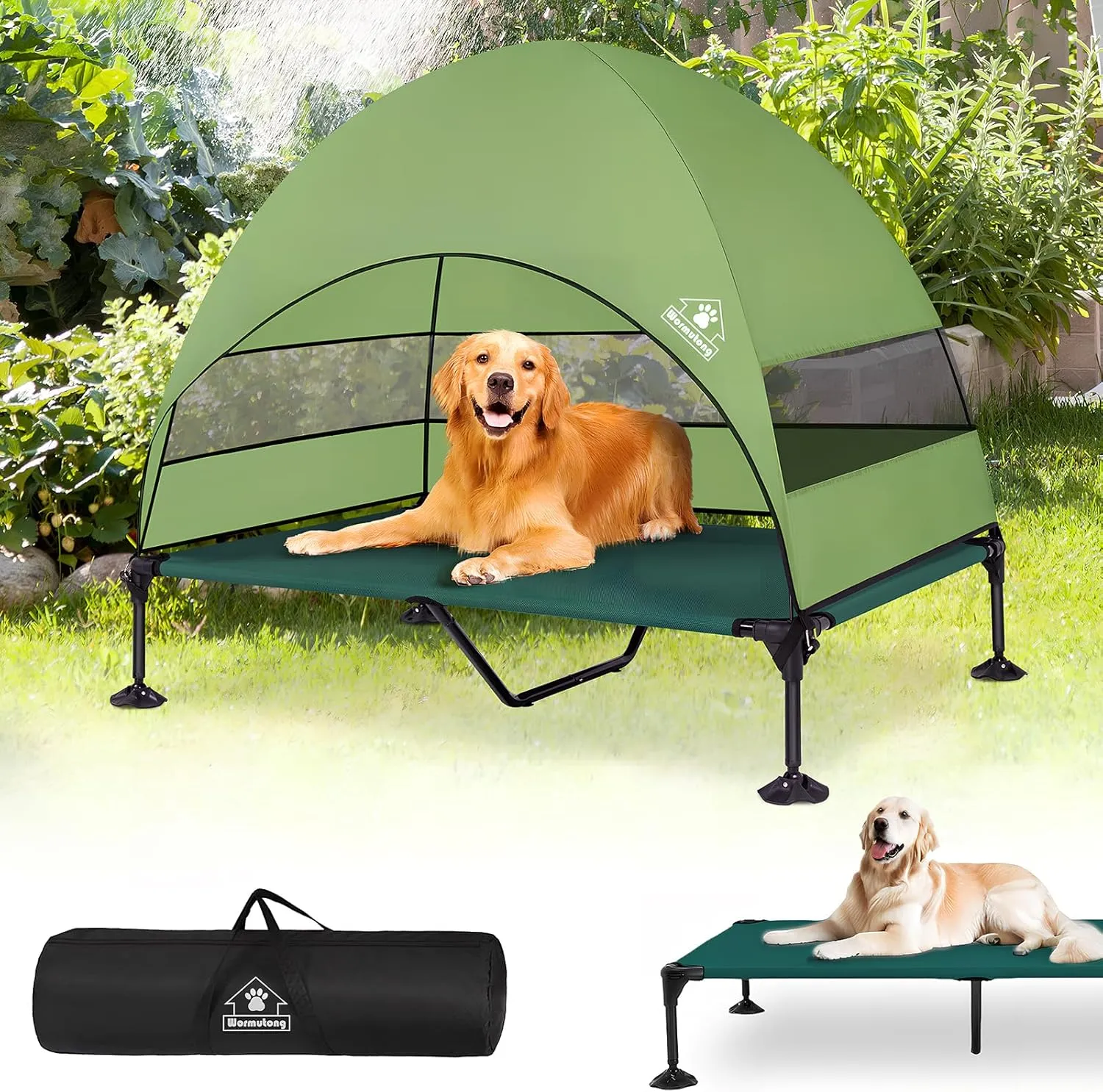 Elevated Outdoor Dog Bed with Canopy, Raised Dog Cot with Stable Adjustable Feet, Dog Camping Bed with Larger Shade, Lifted Dog Tent Bed with Canopy for Outside Camping, Backyard, Patio & Beach