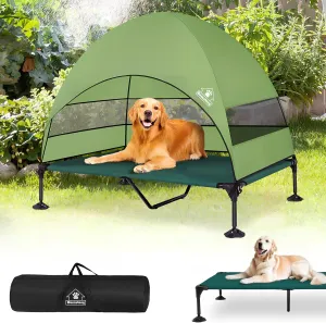 Elevated Outdoor Dog Bed with Canopy, Raised Dog Cot with Stable Adjustable Feet, Dog Camping Bed with Larger Shade, Lifted Dog Tent Bed with Canopy for Outside Camping, Backyard, Patio & Beach