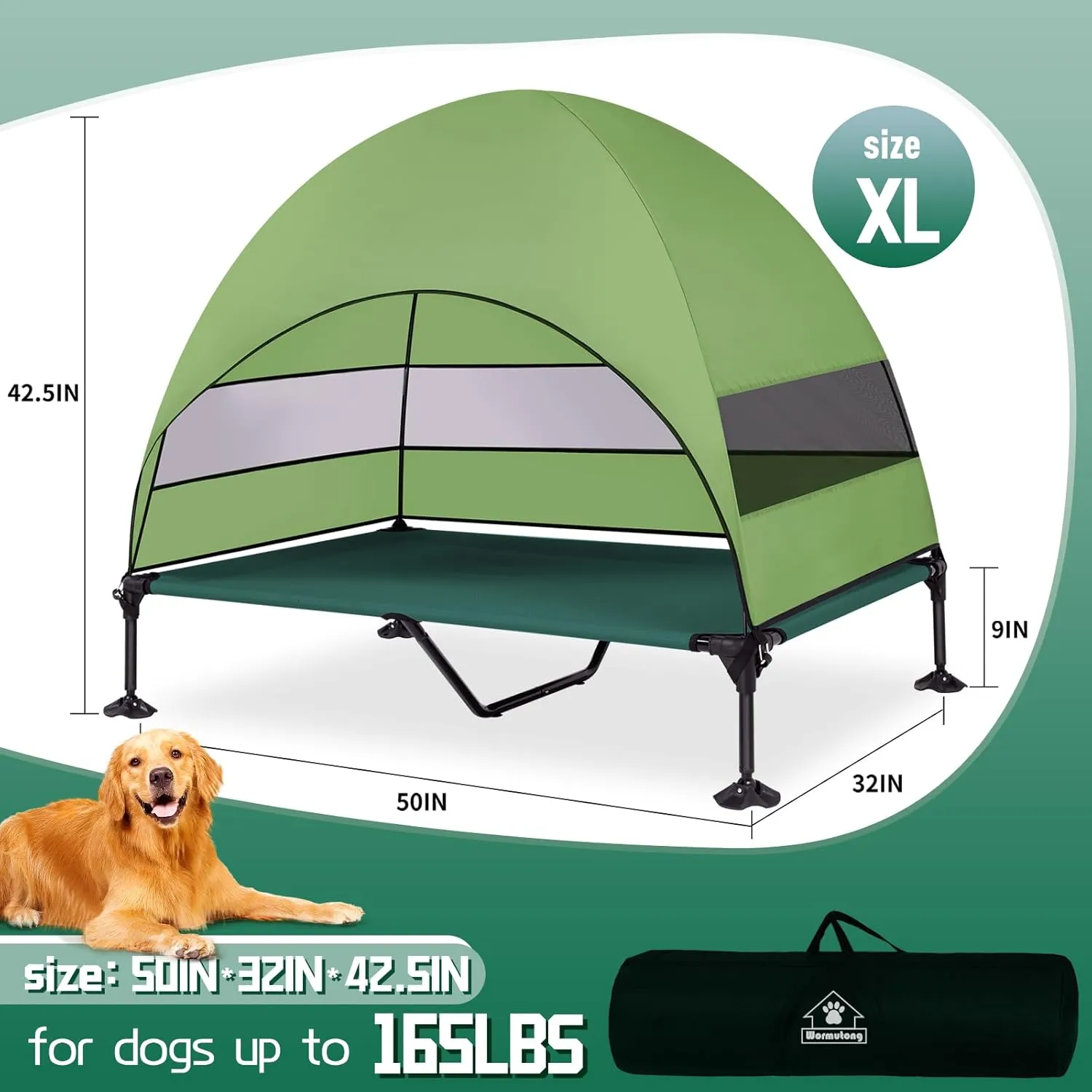 Elevated Outdoor Dog Bed with Canopy, Raised Dog Cot with Stable Adjustable Feet, Dog Camping Bed with Larger Shade, Lifted Dog Tent Bed with Canopy for Outside Camping, Backyard, Patio & Beach