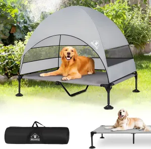 Elevated Outdoor Dog Bed with Canopy, Raised Dog Cot with Stable Adjustable Feet, Dog Camping Bed with Larger Shade, Lifted Dog Tent Bed with Canopy for Outside Camping, Backyard, Patio & Beach