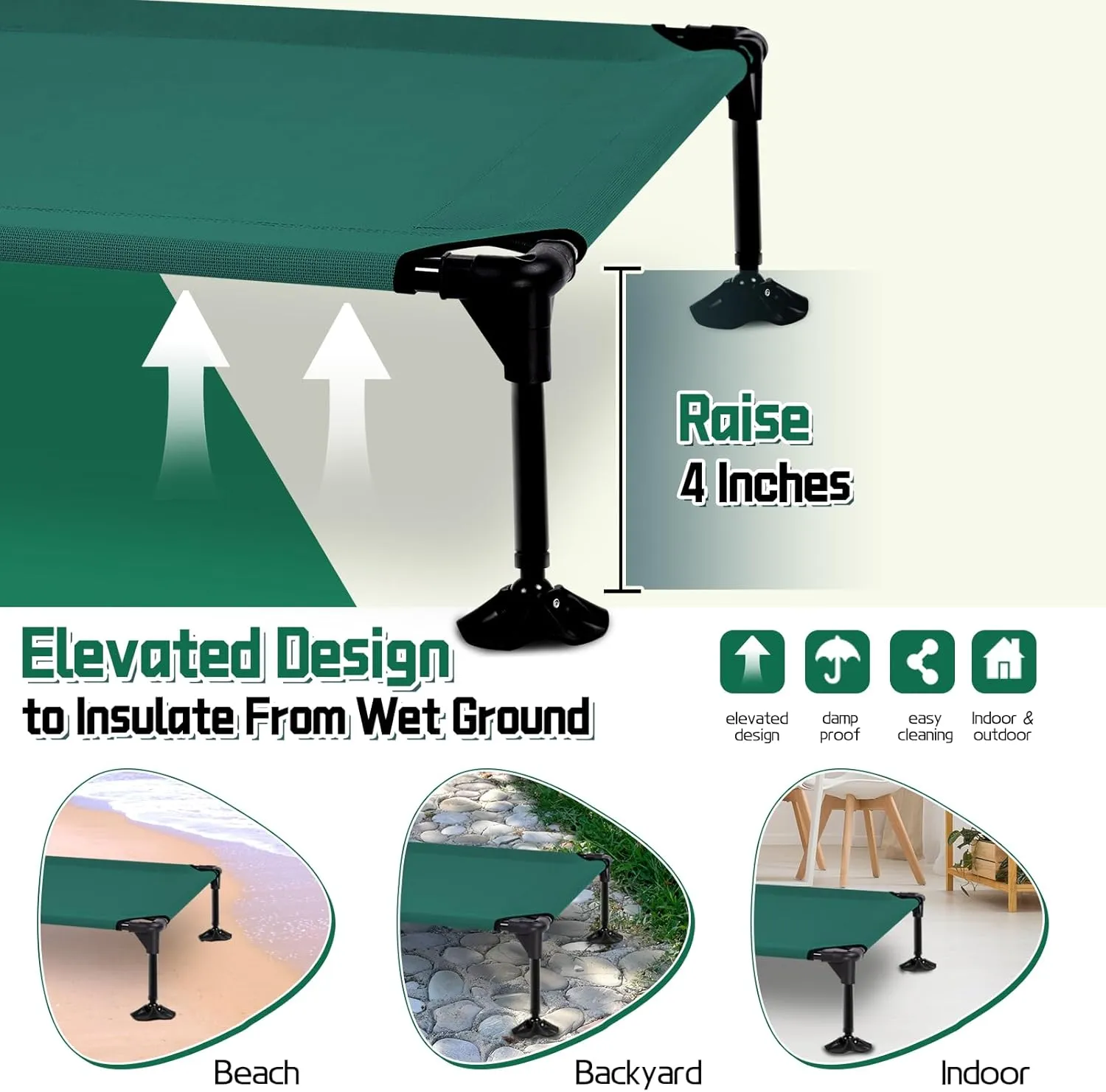 Elevated Outdoor Dog Bed with Canopy, Raised Dog Cot with Stable Adjustable Feet, Dog Camping Bed with Larger Shade, Lifted Dog Tent Bed with Canopy for Outside Camping, Backyard, Patio & Beach