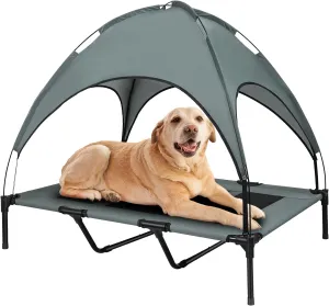 Elevated Outdoor Dog Bed with Canopy, with Anti-Slip Feet, Breathable Mesh for Indoor & Outdoor Use, Portable Cooling Dog Bed for Dogs Up to 88LBS (XL)