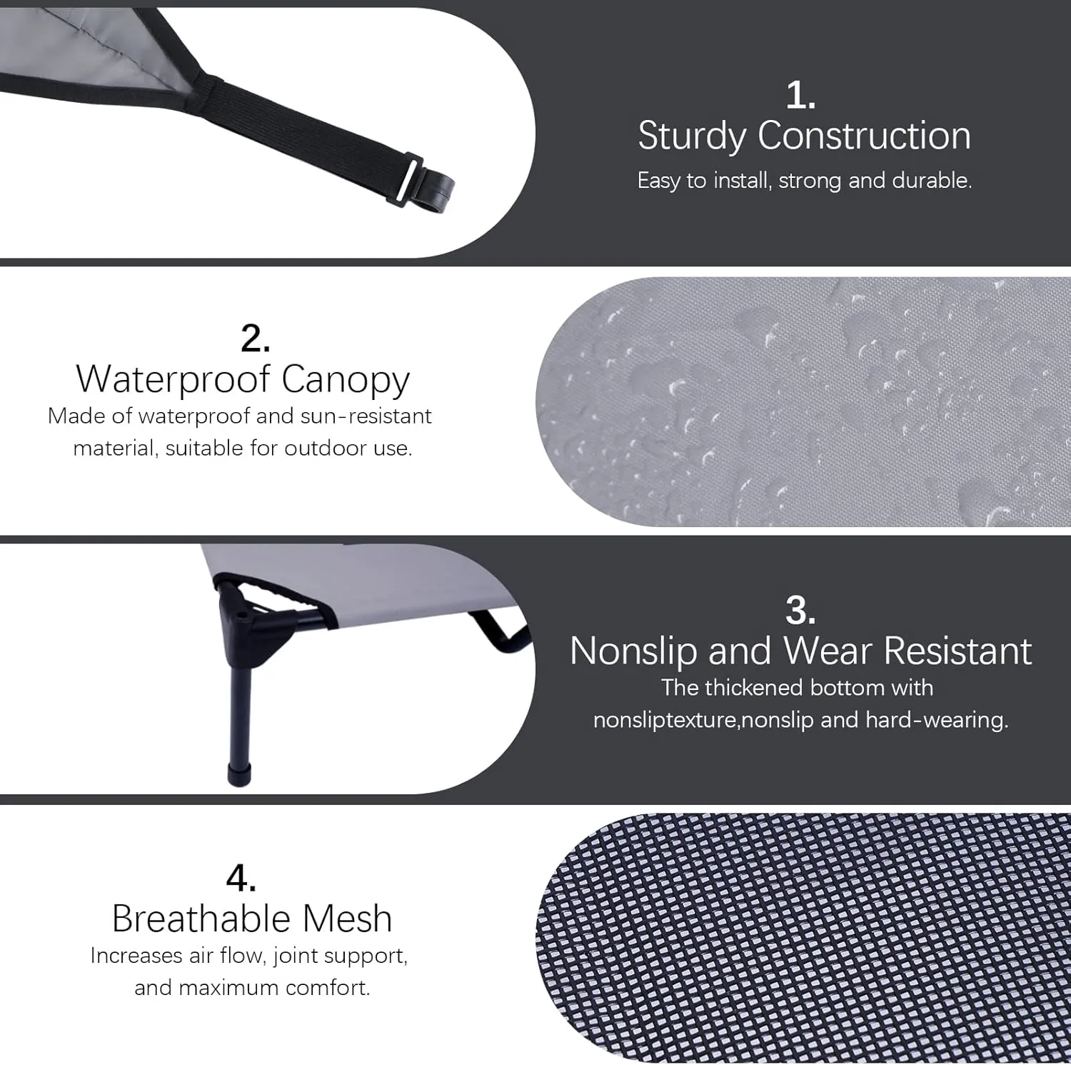 Elevated Outdoor Dog Bed with Removable Canopy, 48-Inch Waterproof Raised Pet Cot, Portable Outdoor Dog Bed with Extra Carrying Bag, Cooling Canopy for Large Dogs (Dark Gray)
