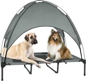 Elevated Outdoor Dog Bed with Removable Canopy, 48-Inch Waterproof Raised Pet Cot, Portable Outdoor Dog Bed with Extra Carrying Bag, Cooling Canopy for Large Dogs (Dark Gray)