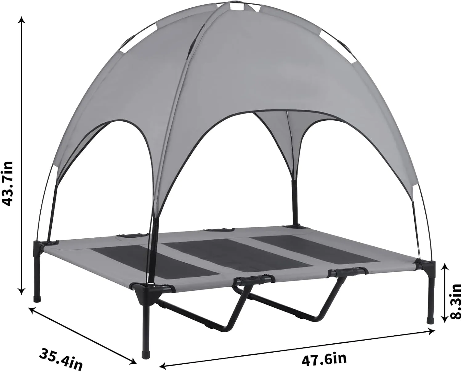 Elevated Outdoor Dog Bed with Removable Canopy, 48-Inch Waterproof Raised Pet Cot, Portable Outdoor Dog Bed with Extra Carrying Bag, Cooling Canopy for Large Dogs (Dark Gray)