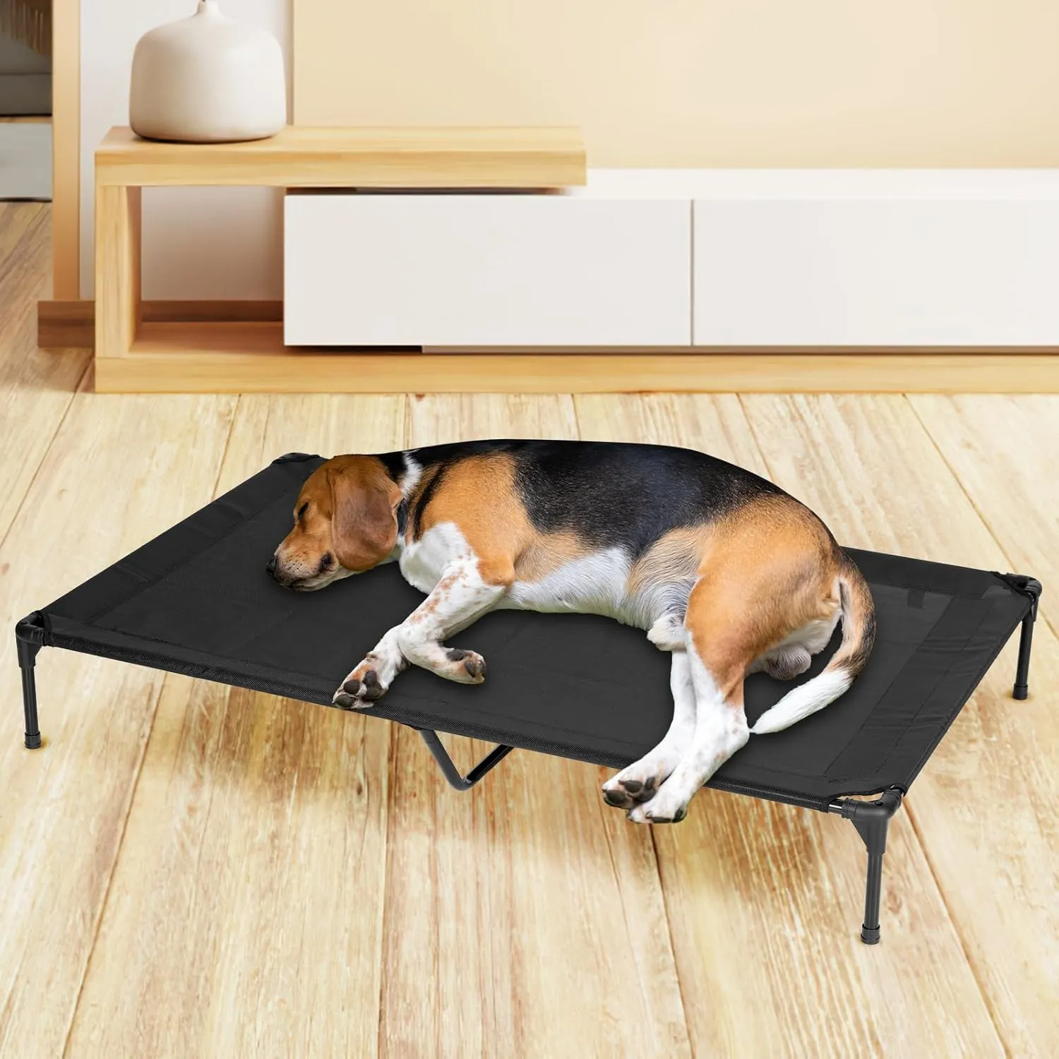 Elevated Outdoor Dog Beds - Raised Dog Bed for Large Dogs, Waterproof Dog Cot Bed Easy to Assemble, Cooling Elevated Dog Bed with Breathable Teslin Mesh, Durable, Non Slip, Black, 42 inches