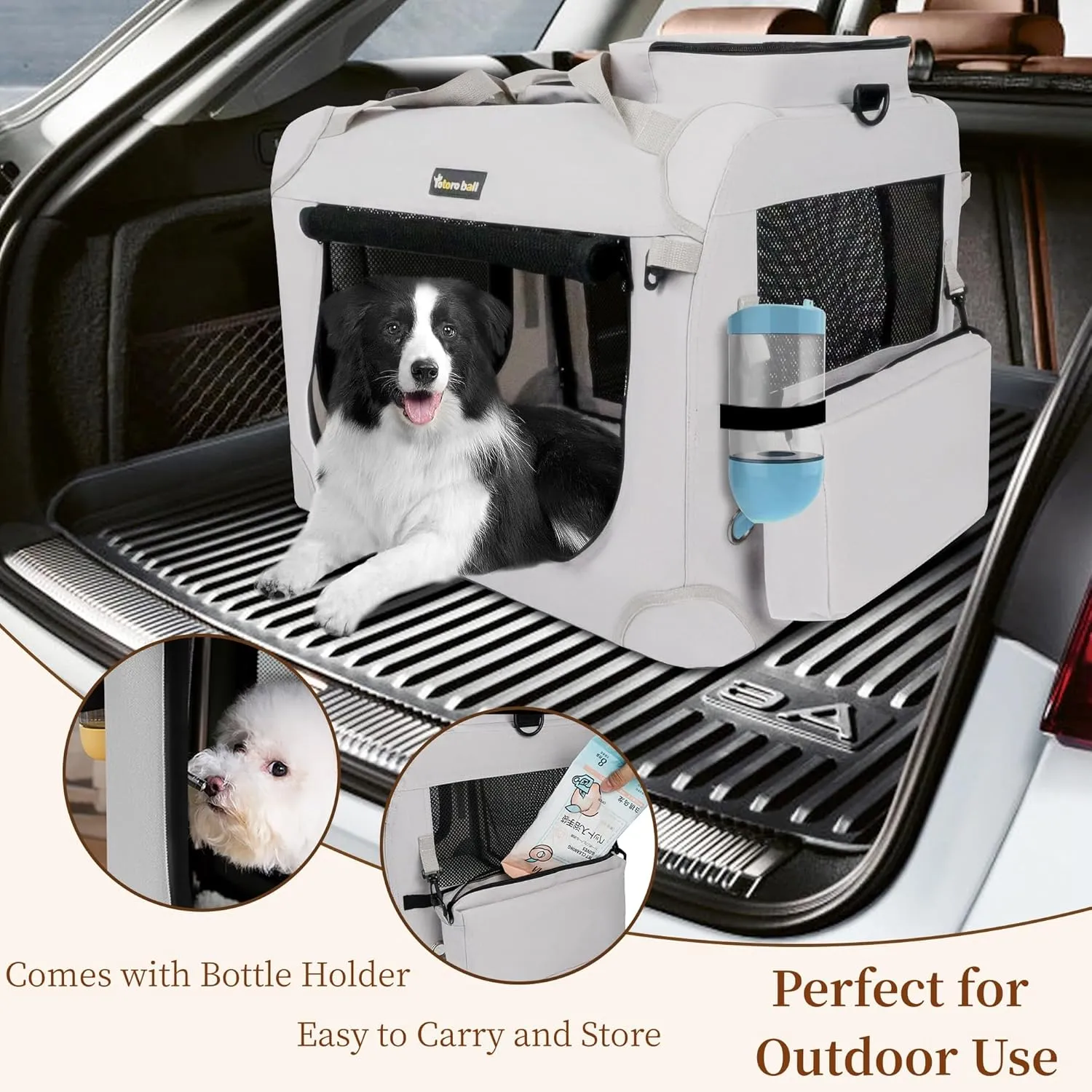 Extra Large Cat Carrier for 2 Cats Collapsible Soft Pet XL Crate for Large/Medium Cats 20lbs Car Travel Portable Bag with Water Bottle Slot For Long Trips (Beige, 24.0"L x 16.5"W x 16.5"H)