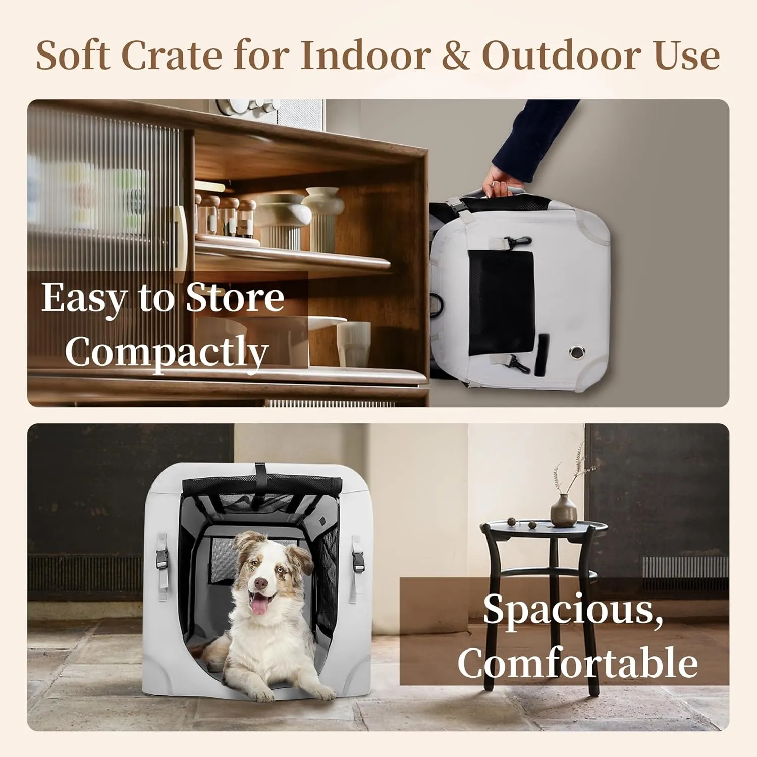 Extra Large Cat Carrier for 2 Cats Collapsible Soft Pet XL Crate for Large/Medium Cats 20lbs Car Travel Portable Bag with Water Bottle Slot For Long Trips (Beige, 24.0"L x 16.5"W x 16.5"H)