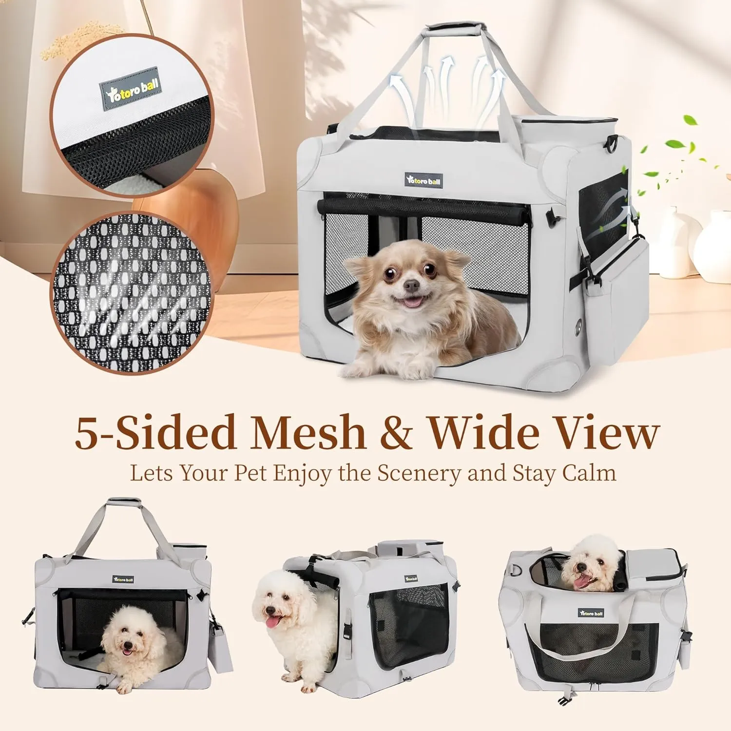 Extra Large Cat Carrier for 2 Cats Collapsible Soft Pet XL Crate for Large/Medium Cats 20lbs Car Travel Portable Bag with Water Bottle Slot For Long Trips (Beige, 24.0"L x 16.5"W x 16.5"H)