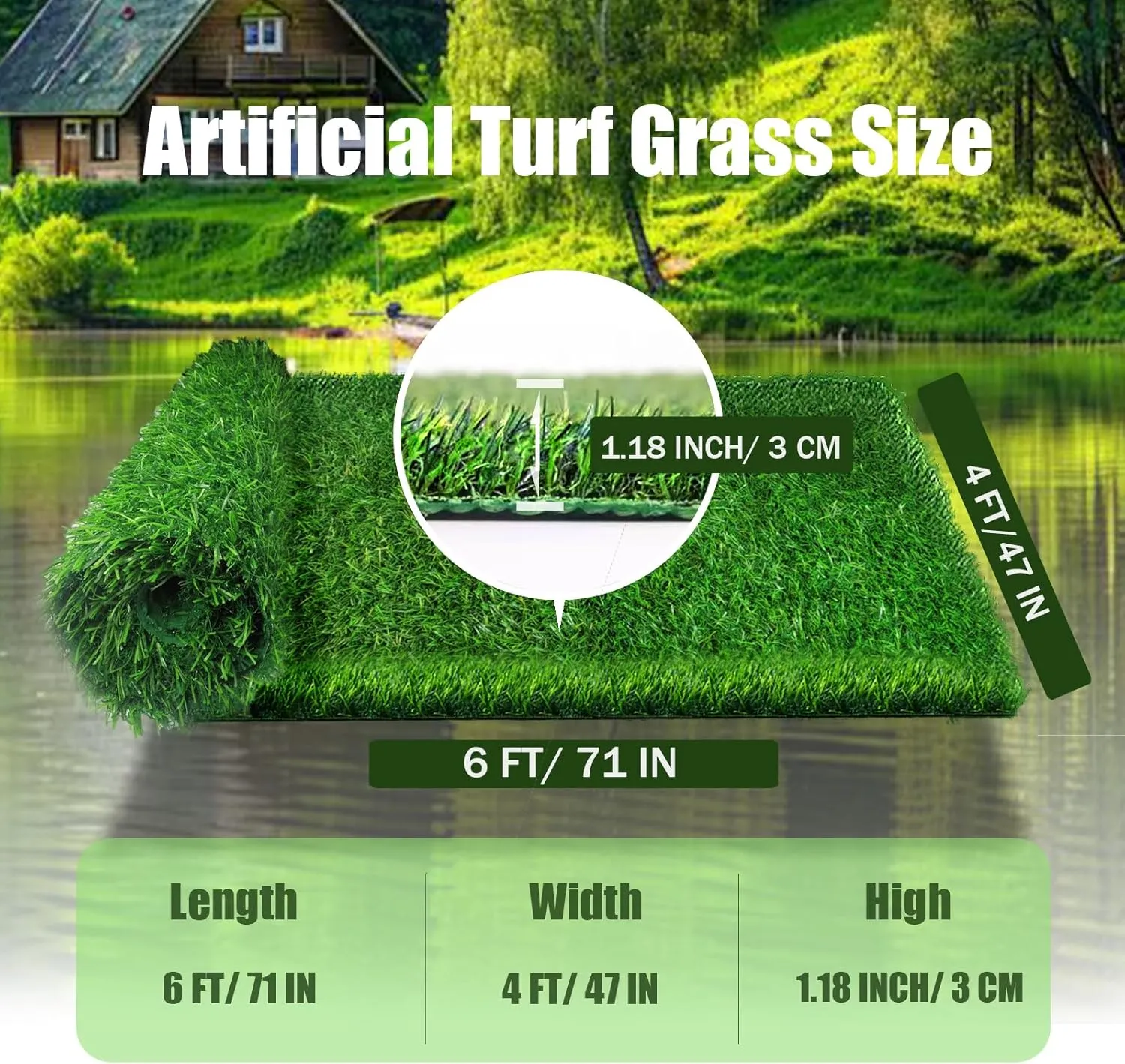 Fake Grass Artificial Turf Grass Outdoor for Dogs, DIY Natura Artificial Grass Rug Decor for Lawn Balcony Patio (71 x 47 INCH)