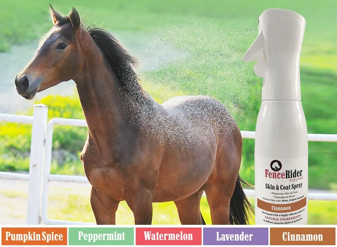 Fence Rider Skin & Coat Spray for Horses, Blend of Premium Natural Ingredients to Soothe Skin and Shine Coat, (Cinnamon Scent). with Gentle Spray-Mist Technology.
