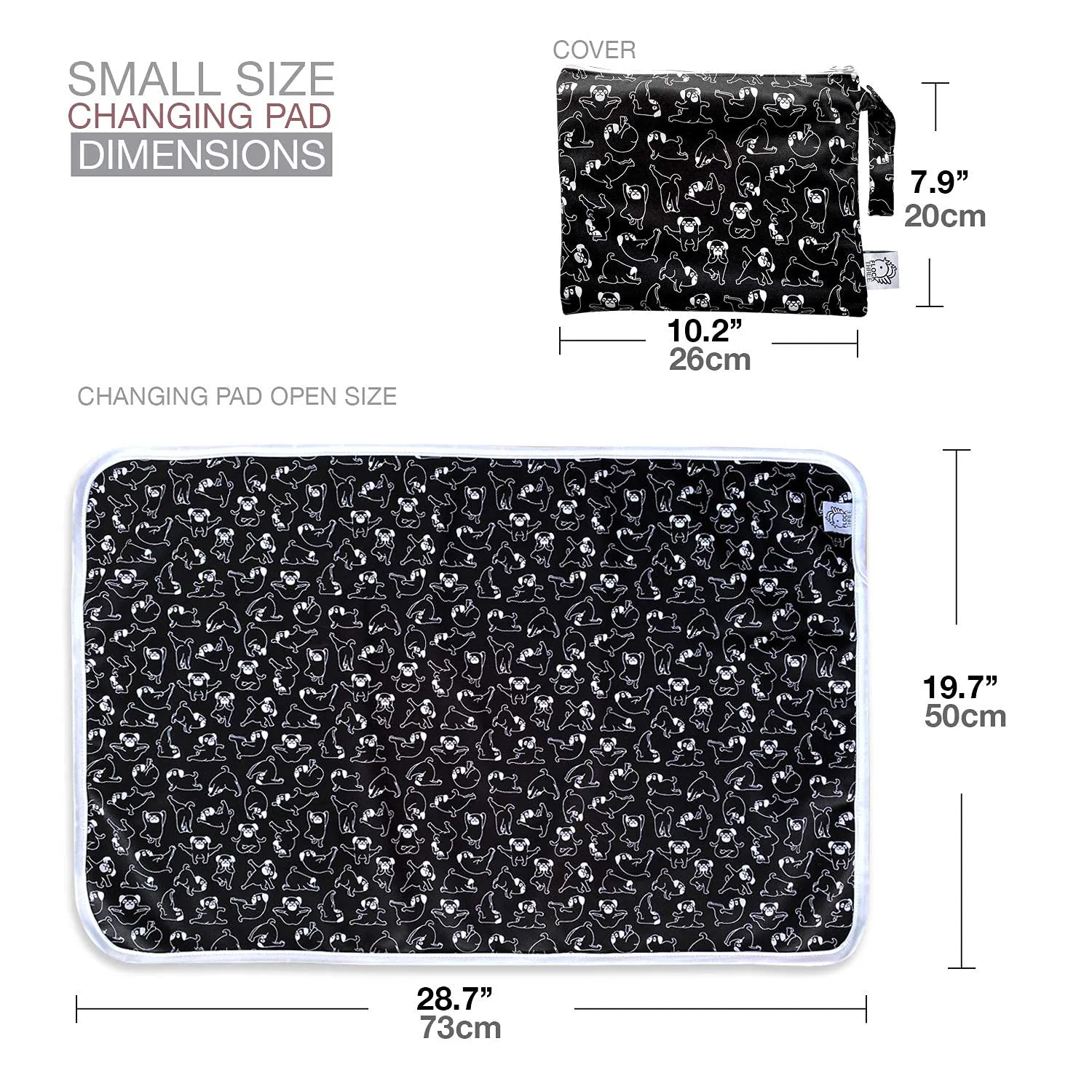 Flockthree Waterproof Baby Diper Changing Pad with Storage Bag (28.7" X 19.7") Washable Wipeable Reusable Leak Proof Diaper Travel Mat Station Changing Mattress Liner Cribs Bed Cover, Dogs