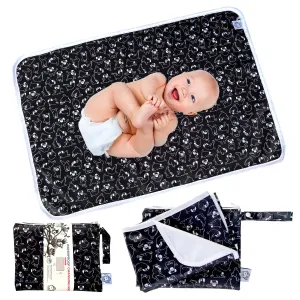 Flockthree Waterproof Baby Diper Changing Pad with Storage Bag (28.7" X 19.7") Washable Wipeable Reusable Leak Proof Diaper Travel Mat Station Changing Mattress Liner Cribs Bed Cover, Dogs