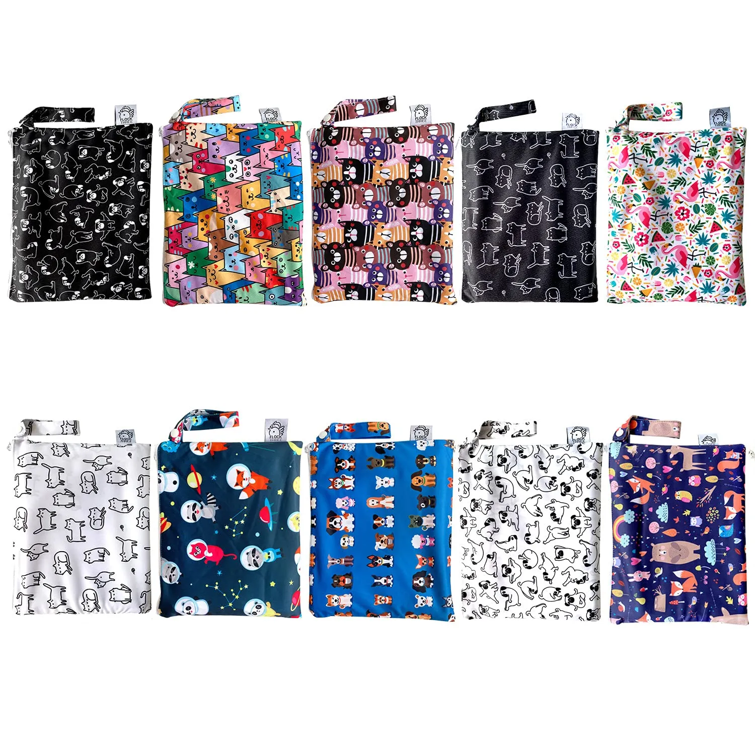 Flockthree Waterproof Baby Diper Changing Pad with Storage Bag (28.7" X 19.7") Washable Wipeable Reusable Leak Proof Diaper Travel Mat Station Changing Mattress Liner Cribs Bed Cover, Dogs