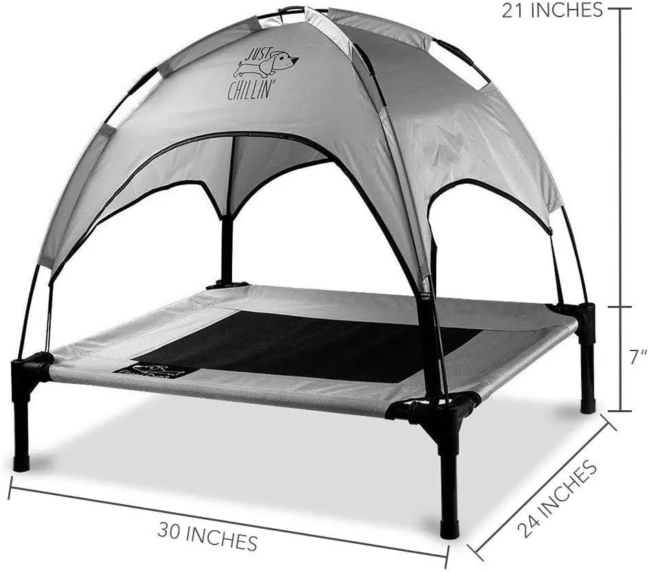 Floppy Dawg Just Chillin' Elevated Dog Bed. Cool Cot with Removable Canopy Shade. Indoor or Outdoor Pet Use. Lightweight and Portable. Chill in Style on Raised Breathable Mesh Fabric.
