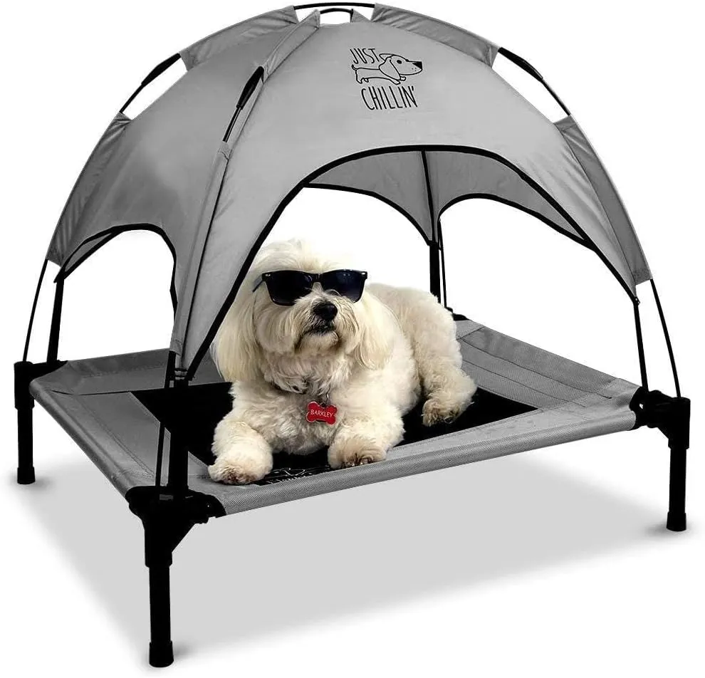 Floppy Dawg Just Chillin' Elevated Dog Bed. Cool Cot with Removable Canopy Shade. Indoor or Outdoor Pet Use. Lightweight and Portable. Chill in Style on Raised Breathable Mesh Fabric.